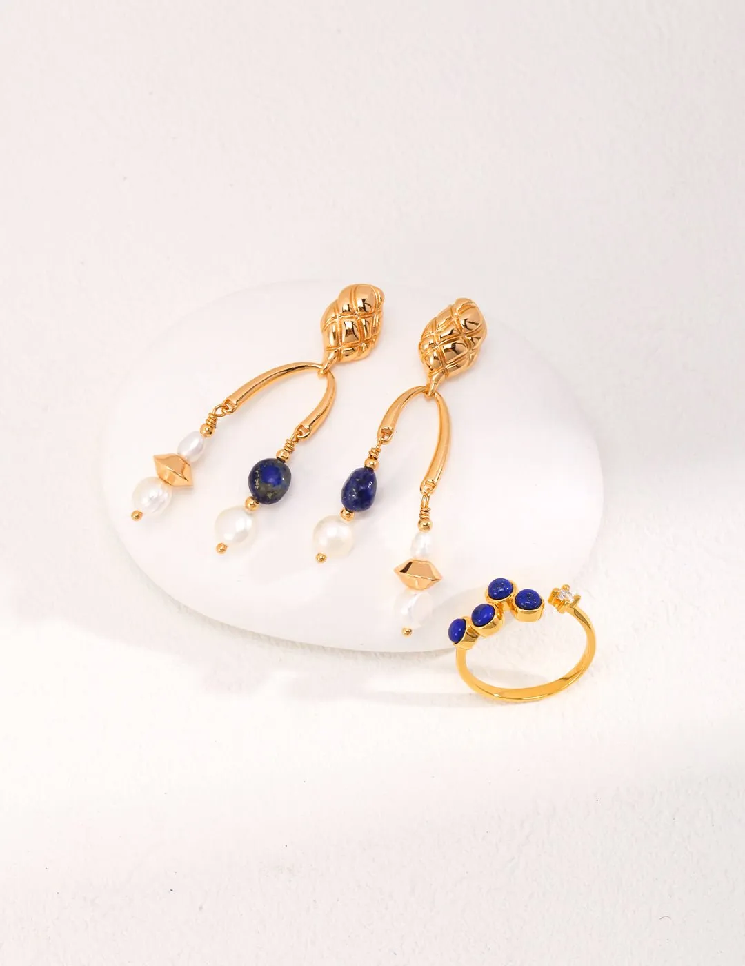 Vintage Lapis Lazuli Drop Pearl Earrings