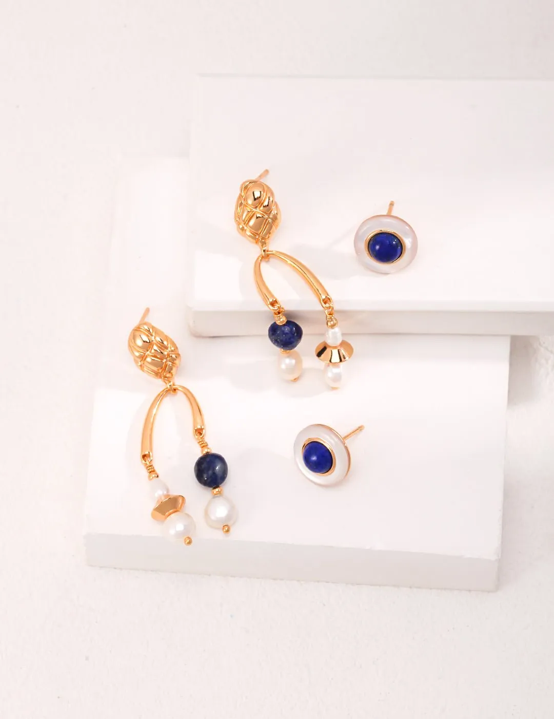 Vintage Lapis Lazuli Drop Pearl Earrings