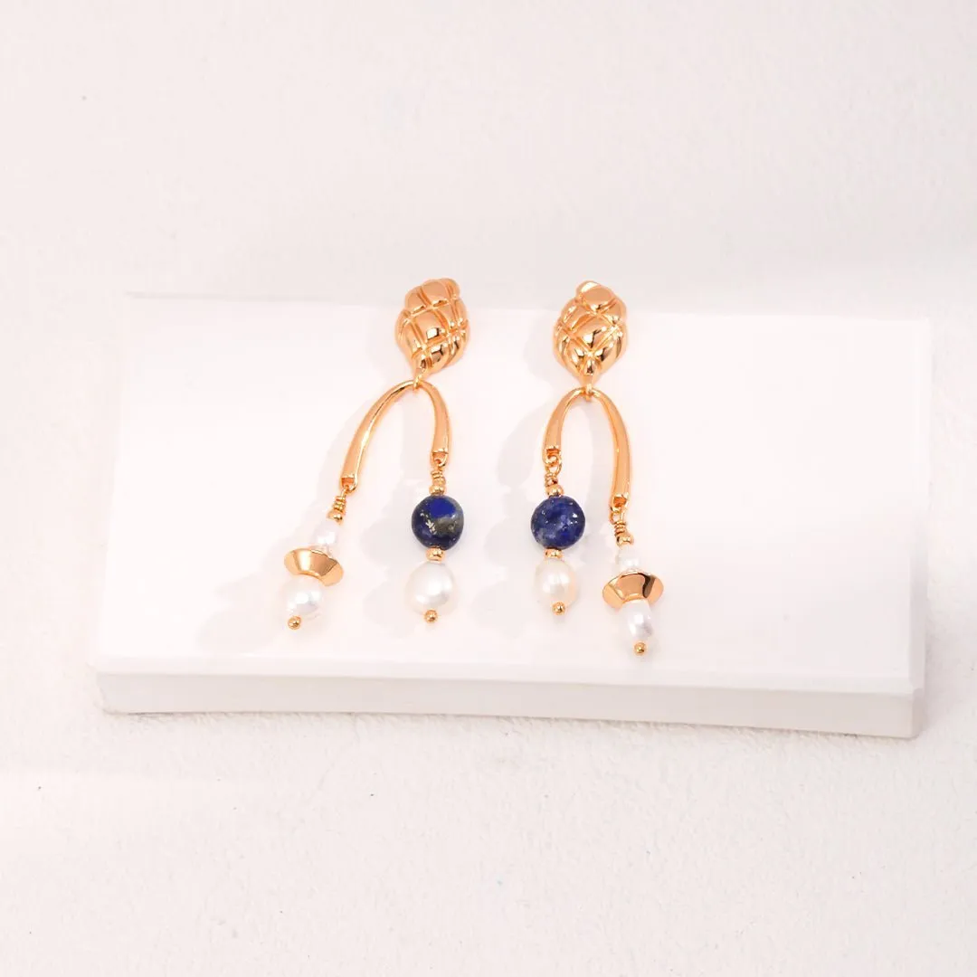 Vintage Lapis Lazuli Drop Pearl Earrings