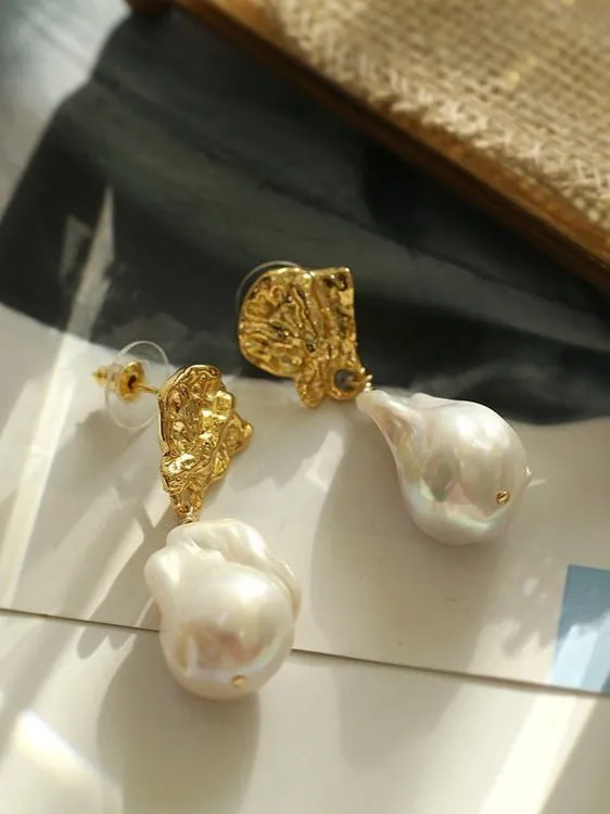 Vintage Lava Baroque Pearl Drop Earrings