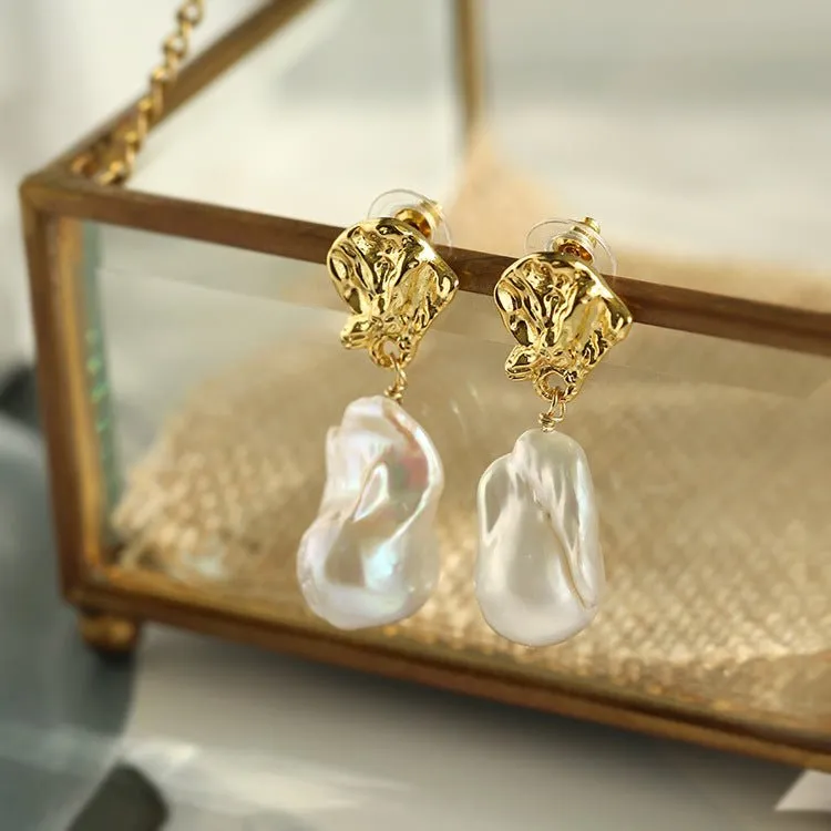 Vintage Lava Baroque Pearl Drop Earrings