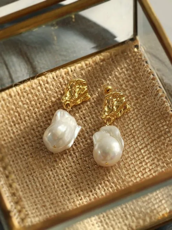 Vintage Lava Baroque Pearl Drop Earrings