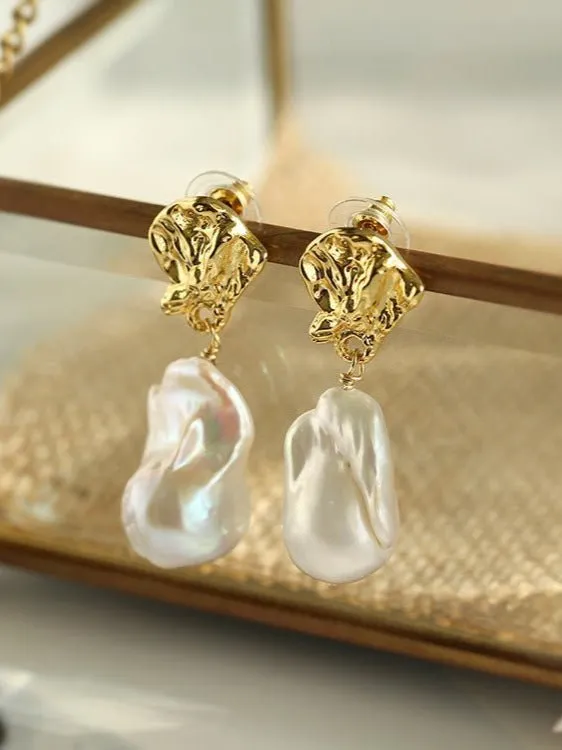 Vintage Lava Baroque Pearl Drop Earrings