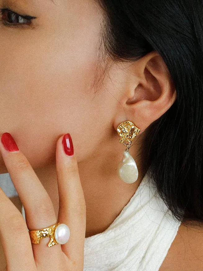 Vintage Lava Baroque Pearl Drop Earrings