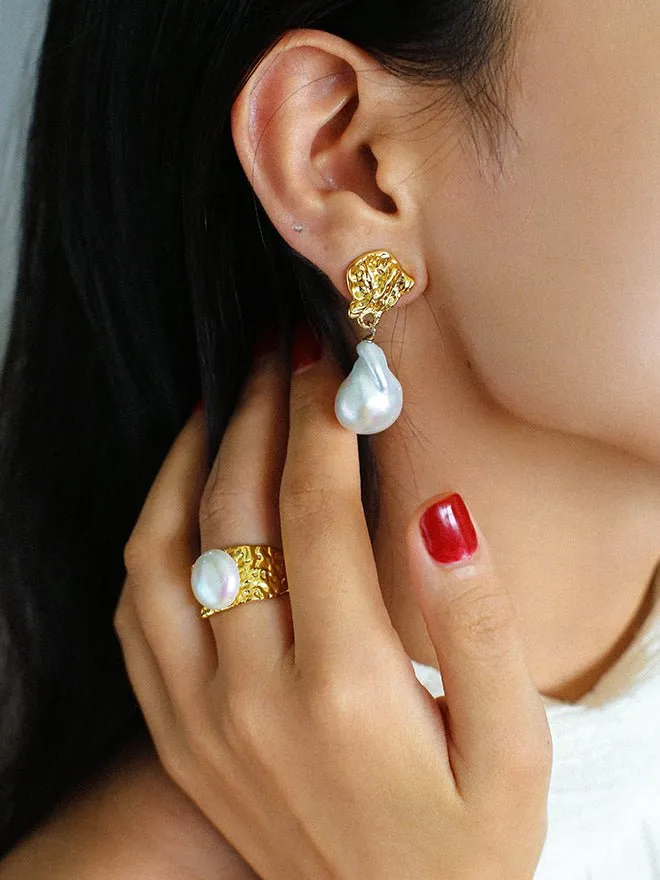 Vintage Lava Baroque Pearl Drop Earrings