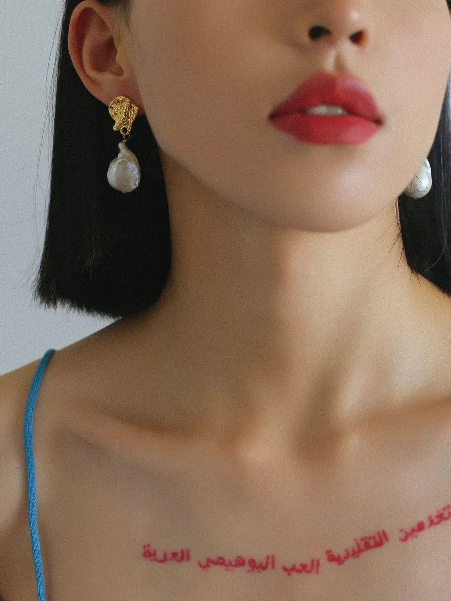 Vintage Lava Baroque Pearl Drop Earrings