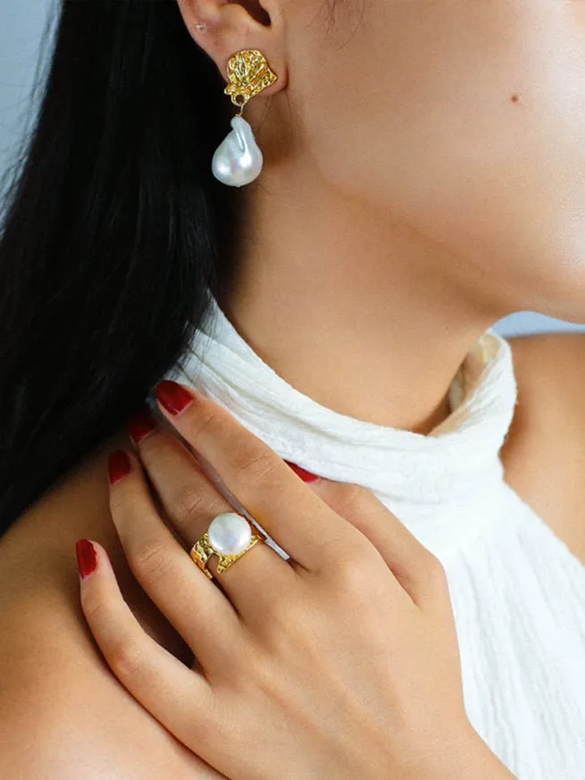 Vintage Lava Baroque Pearl Drop Earrings
