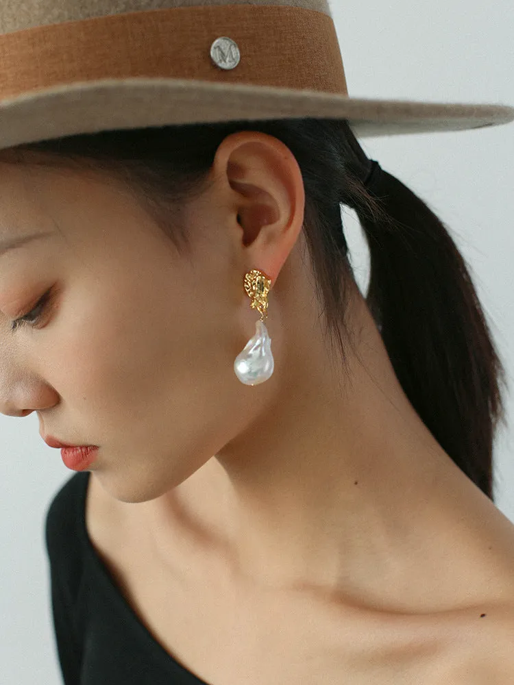 Vintage Lava Baroque Pearl Drop Earrings