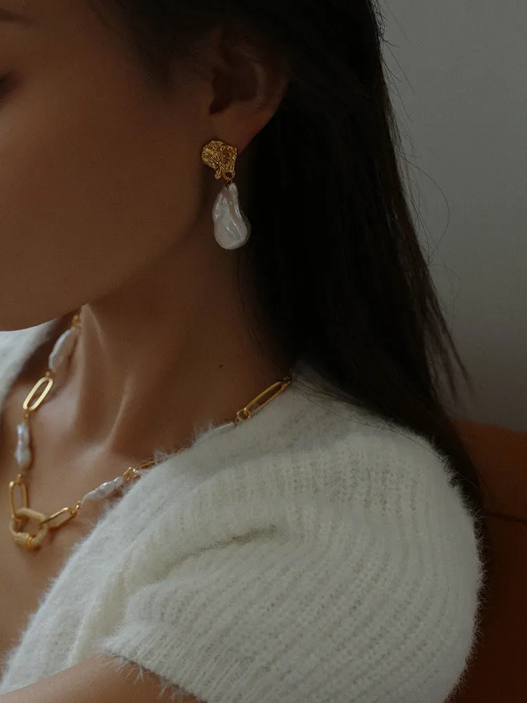 Vintage Lava Baroque Pearl Drop Earrings