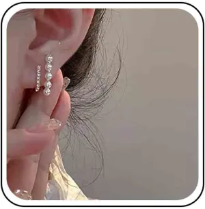 Vintage Pearl Bar Stud Earrings Crystal Pearl Earrings Rhinestone Pearl Bar Earrings Gold C Shape Stud Earrings Jewelry for Women (Gold)