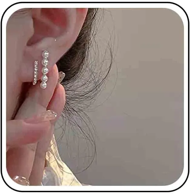 Vintage Pearl Bar Stud Earrings Crystal Pearl Earrings Rhinestone Pearl Bar Earrings Gold C Shape Stud Earrings Jewelry for Women (Gold)
