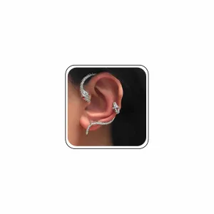 Vintage Punk Snake Ear Cuff Wrap Earrings Snake Ear Clip Wrap Around Earring Silver Crystal Snake Cuff Earrings Rhinestone Snake Climber Earrings for Women