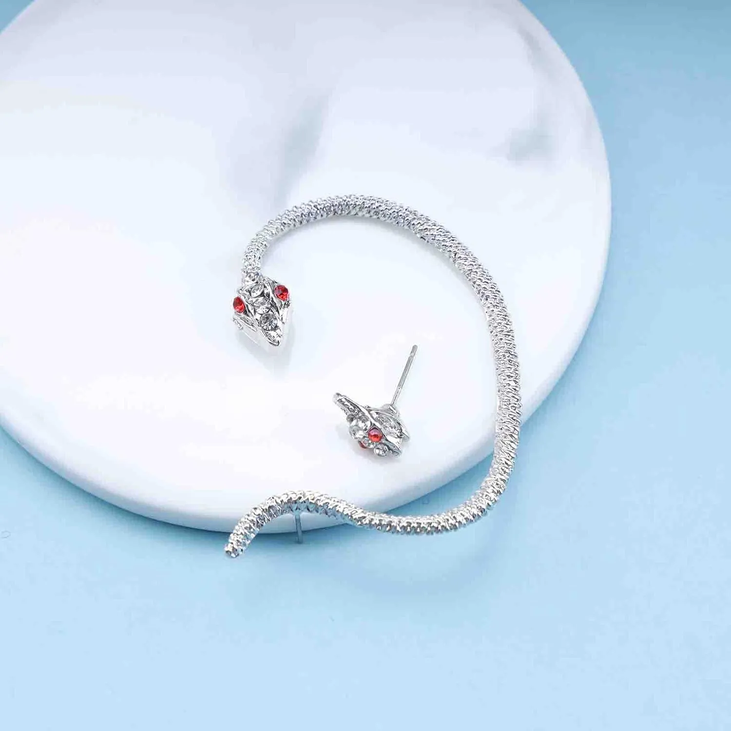 Vintage Punk Snake Ear Cuff Wrap Earrings Snake Ear Clip Wrap Around Earring Silver Crystal Snake Cuff Earrings Rhinestone Snake Climber Earrings for Women