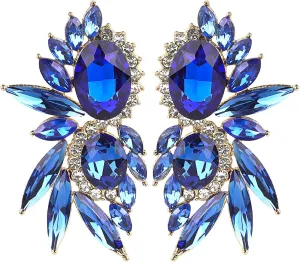 Vintage Rhinestone Statement Earrings Flash Costume Earrings Crystal Drop Dangle Earrings Party Jewelry blue prom earrings for Women