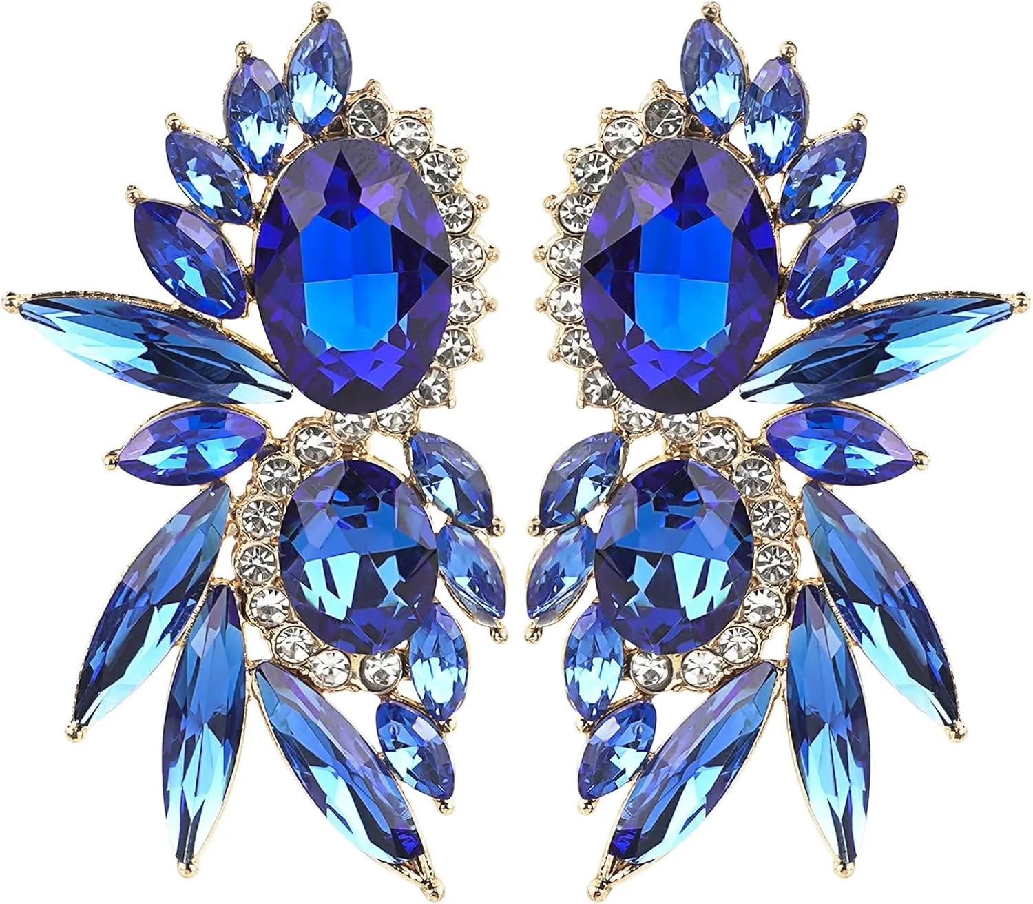 Vintage Rhinestone Statement Earrings Flash Costume Earrings Crystal Drop Dangle Earrings Party Jewelry blue prom earrings for Women