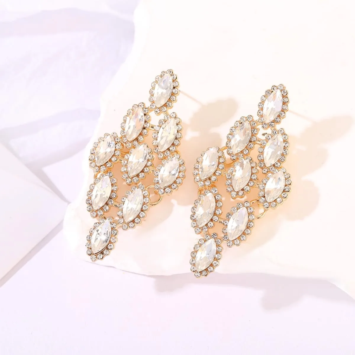 Vintage Rhinestone Statement Earrings Retro Fancy Crystal Drop Dangle Earrings Big Geometry Costume Jewelry for Bridesmaid Wedding Party Prom