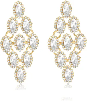 Vintage Rhinestone Statement Earrings Retro Fancy Crystal Drop Dangle Earrings Big Geometry Costume Jewelry for Bridesmaid Wedding Party Prom