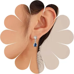 Vintage Rhinestone Teardrop Earrings Blue Crystal Earrings Gemstone Crystal Drop Earrings Silver Rhinestone Stud Earrings Jewelry for Women