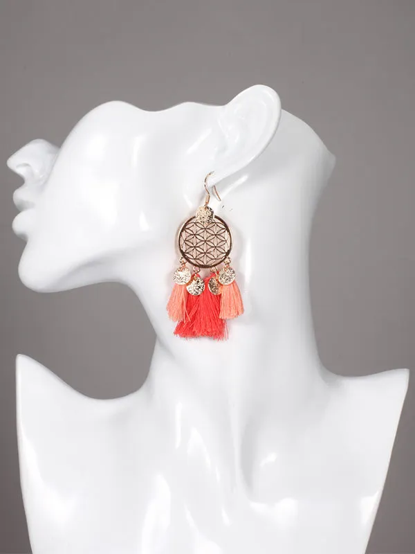 Vintage Round Hollow Tassel Earrings
