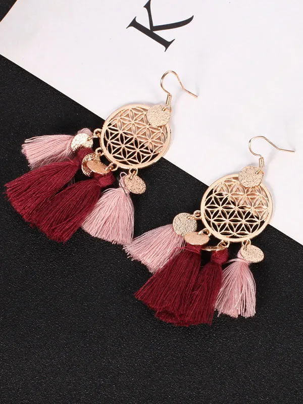Vintage Round Hollow Tassel Earrings