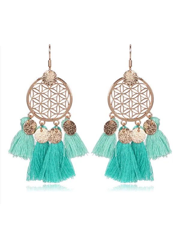 Vintage Round Hollow Tassel Earrings