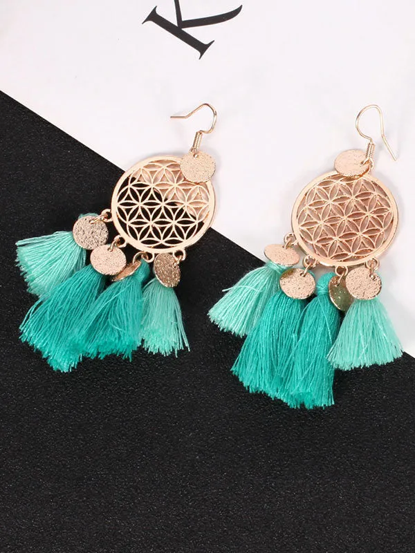 Vintage Round Hollow Tassel Earrings