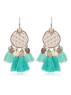 Vintage Round Hollow Tassel Earrings