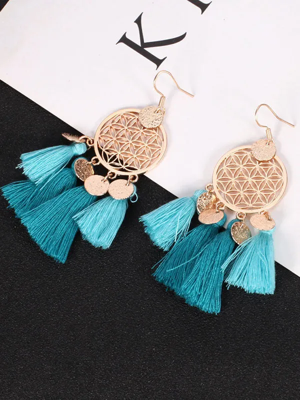 Vintage Round Hollow Tassel Earrings