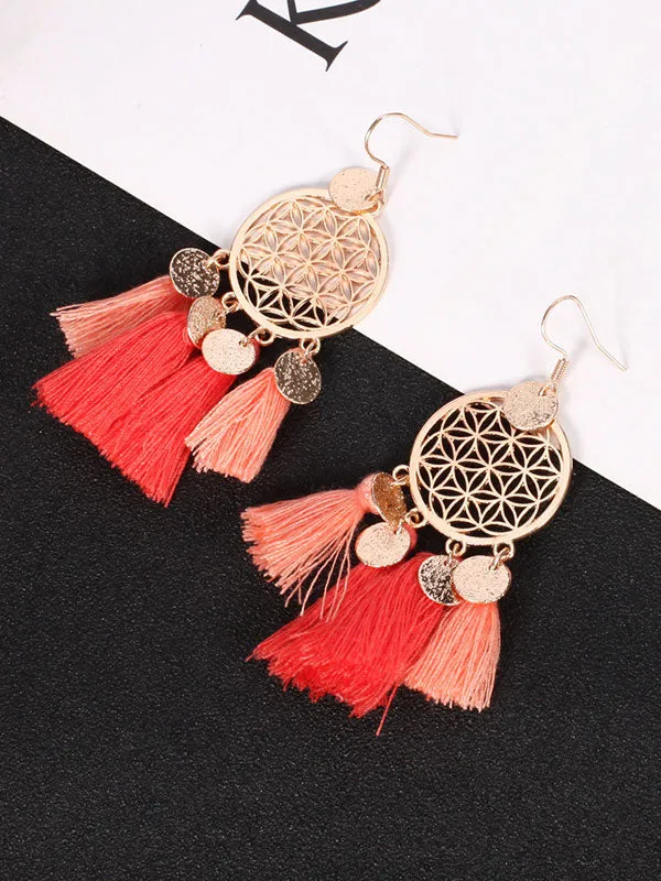 Vintage Round Hollow Tassel Earrings