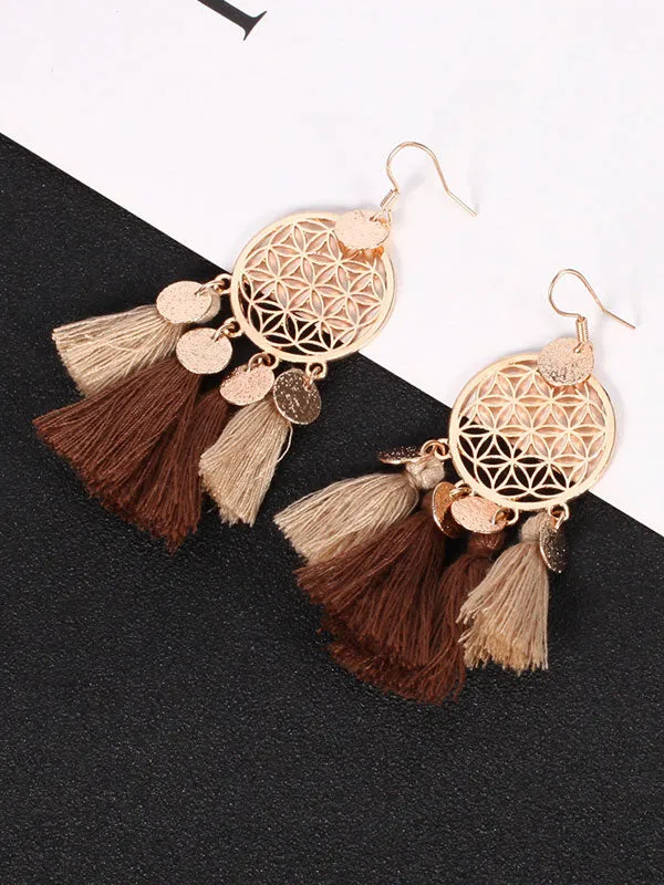 Vintage Round Hollow Tassel Earrings