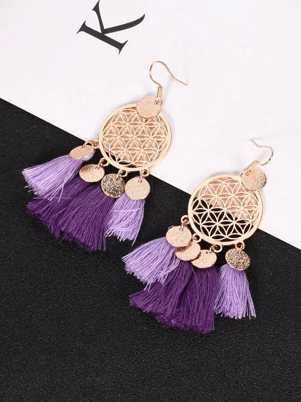 Vintage Round Hollow Tassel Earrings