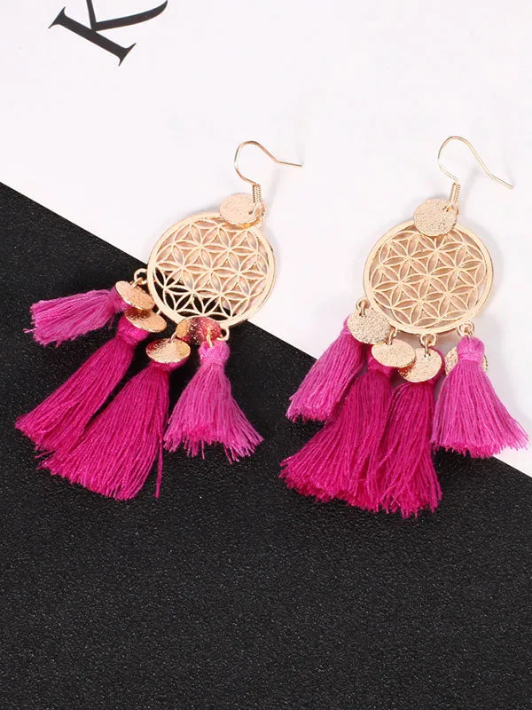 Vintage Round Hollow Tassel Earrings