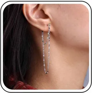 Vintage Silver Chain Stud Earrings Layered Double Chain Earrings Long Tassel Chain Dangle Earrings Sequins Chain Drop Earrings Minimalist Chain Jacket Earrings Jewelry for Women