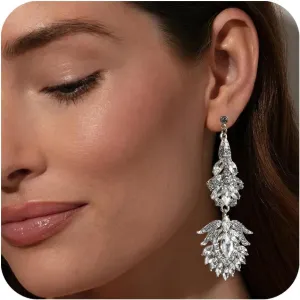Vintage Silver Chandelier Earrings for Women Formal Costume Jewelry Large Rhinestone Earrings Dangling Classy