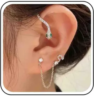 Vintage Snake Chain Stud Earring Crystal Snake Ear Cuff with Chain Earrings Rhinestone Snake Ear Wrap Earrings Punk Silver Snake Ear Climber Earrings for Women