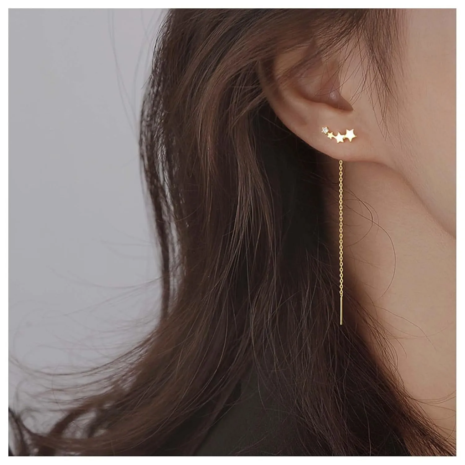 Vintage Star Threader Earrings Crystal Star Ear Climber Earrings Long Chain Earrings Crystal Bar Dangle Earrings for Women