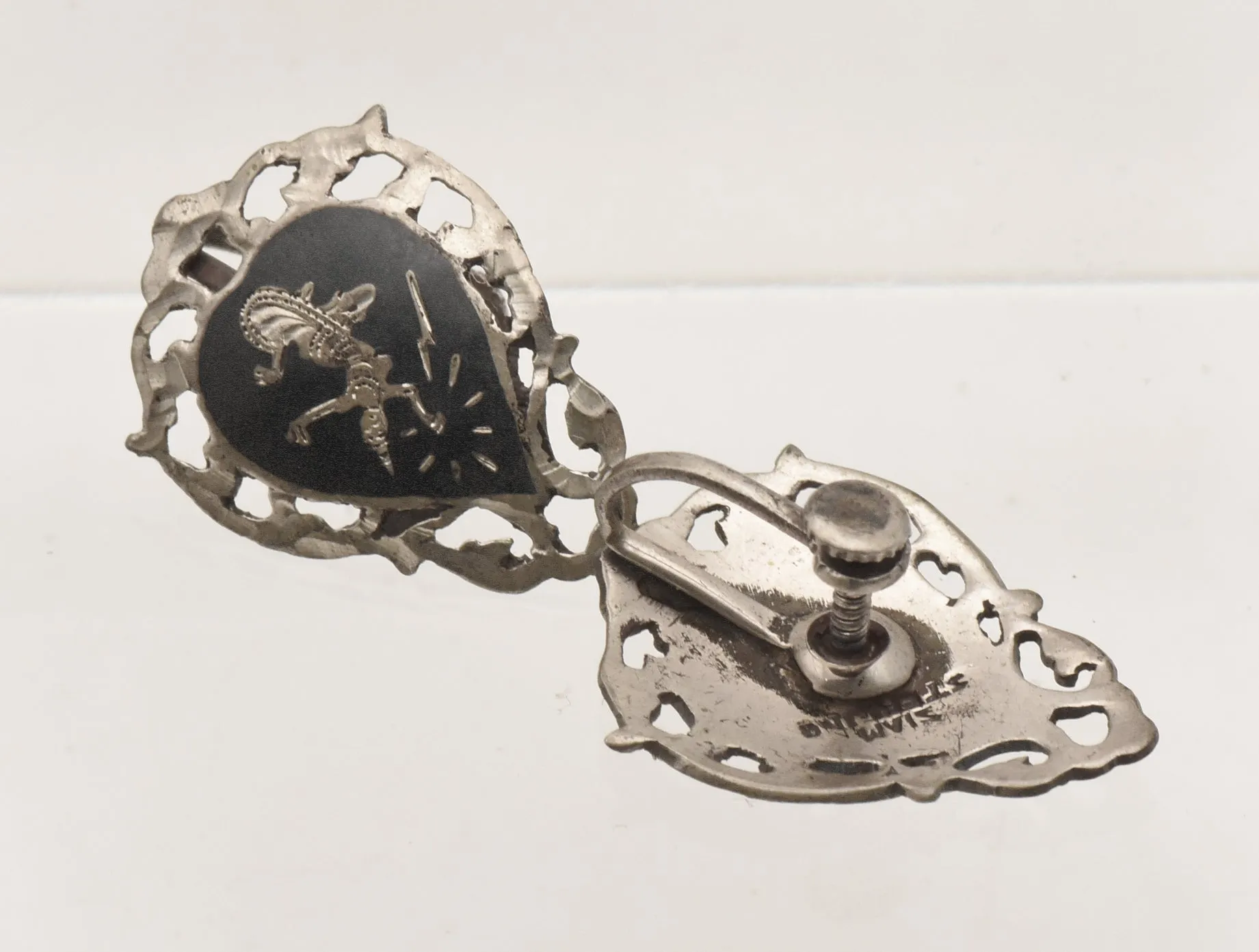 Vintage Sterling Silver Siamese Dancer Screw Back Earrings