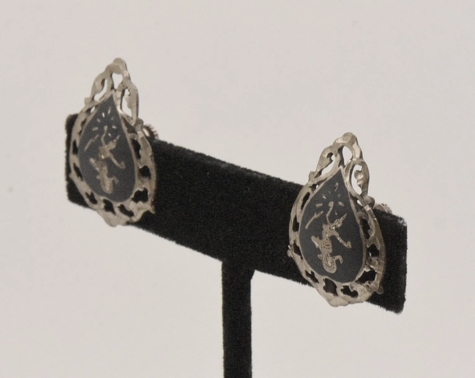 Vintage Sterling Silver Siamese Dancer Screw Back Earrings