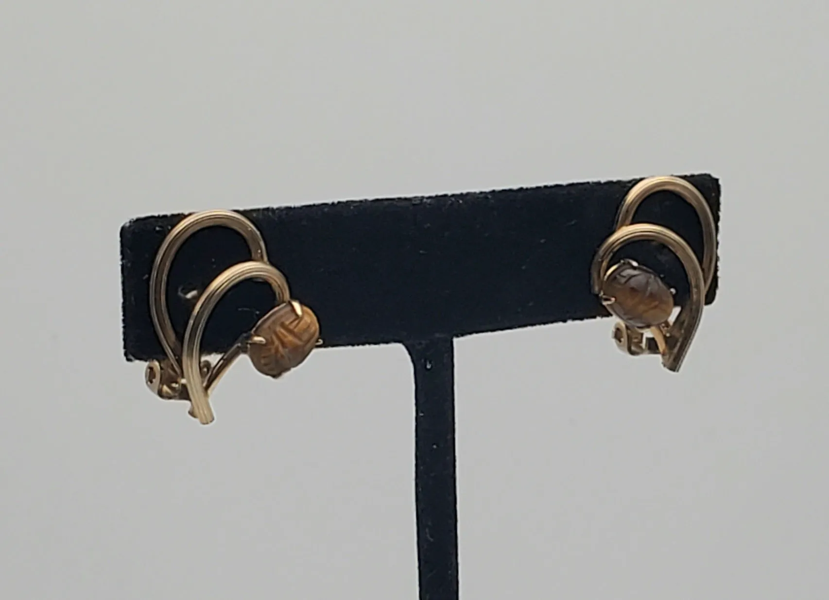 Vintage Tiger's Eye 12k Gold Filled Clip-On Earrings