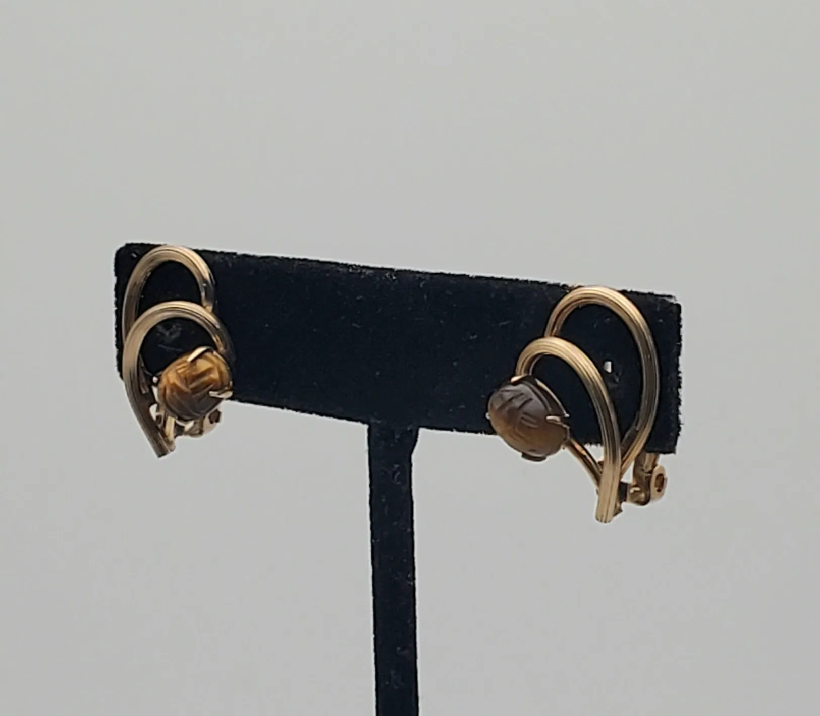 Vintage Tiger's Eye 12k Gold Filled Clip-On Earrings