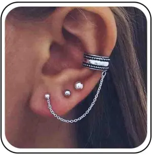 Vintage Tiny Ball Ear Climber Earrings Tassel Chain Wrap Crawler Earrings Wide Hoop Ear Cuff Earrings Silver Dot Stud Earrings Multiple Piercing Earrings Set Jewelry for Women