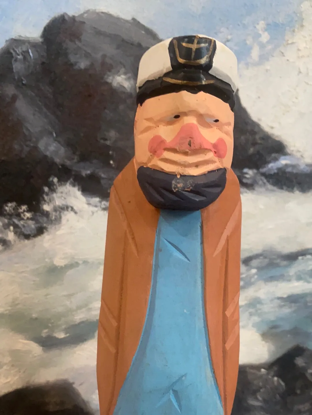 Vintage Wooden Fisherman - Yellow   Blue Shirt Coat