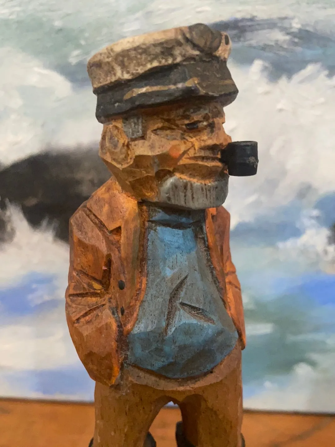 Vintage Wooden Fisherman - Yellow   Blue