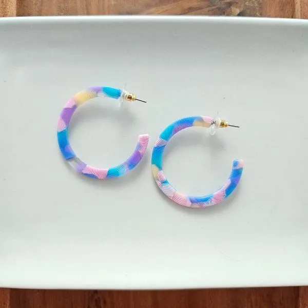 Watercolor Medium Size Colorful Hoop Earrings