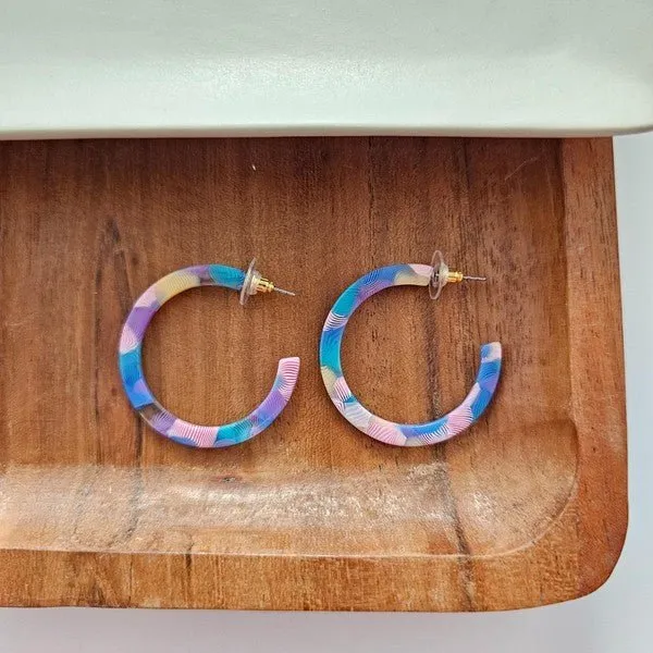 Watercolor Medium Size Colorful Hoop Earrings