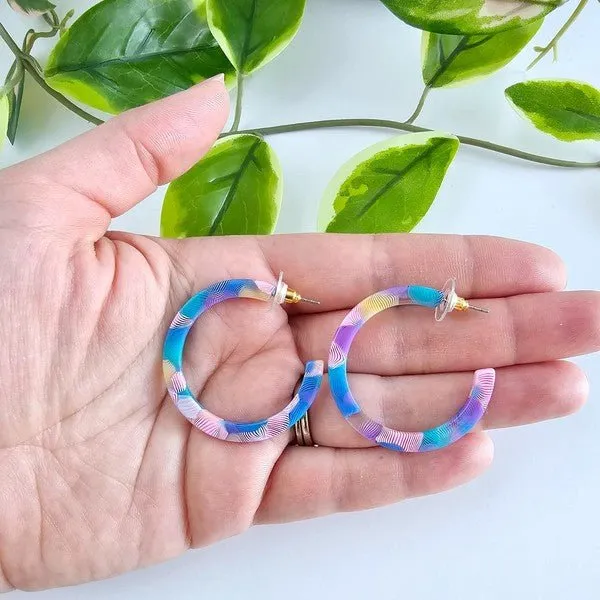 Watercolor Medium Size Colorful Hoop Earrings