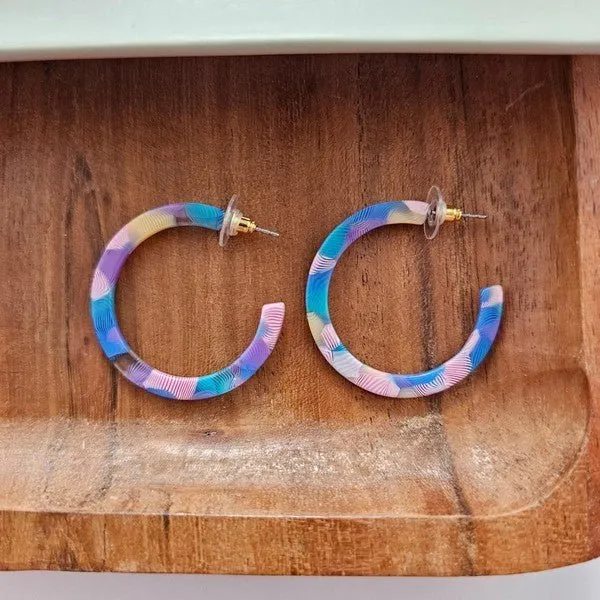 Watercolor Medium Size Colorful Hoop Earrings