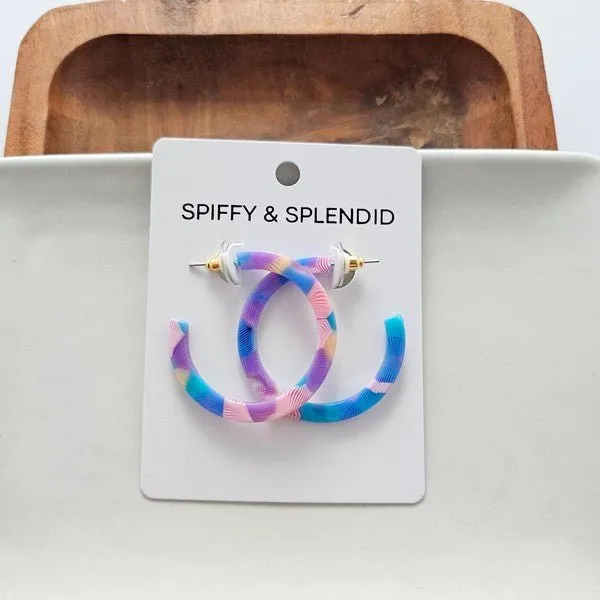 Watercolor Medium Size Colorful Hoop Earrings