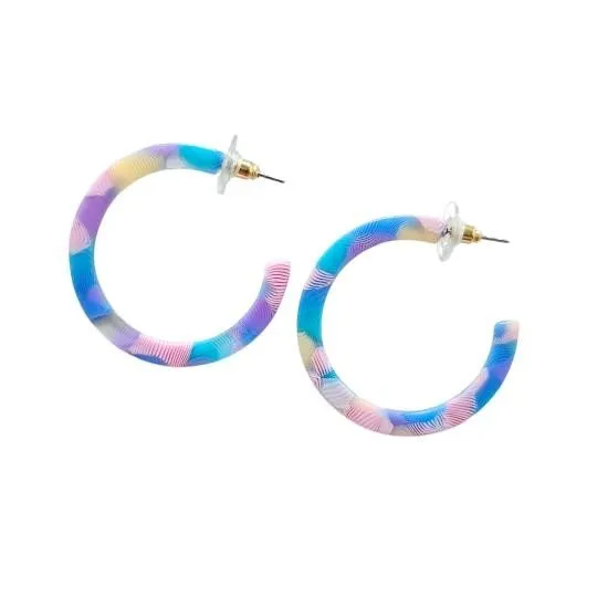 Watercolor Medium Size Colorful Hoop Earrings