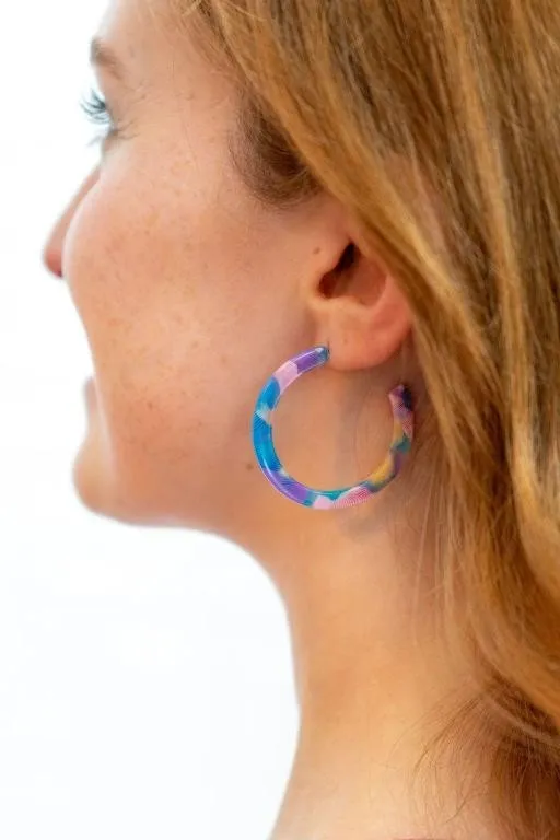 Watercolor Medium Size Colorful Hoop Earrings
